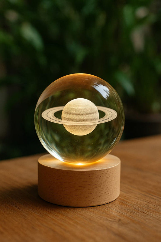 Crystal Saturn Night Light – Elegant LED Lamp for Bedroom & Decor In a Sphere Shape