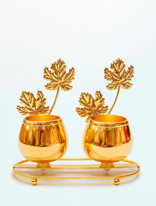 Gold Plated Maple Leaf Flower Pot Stand – Elegant Table Decoration