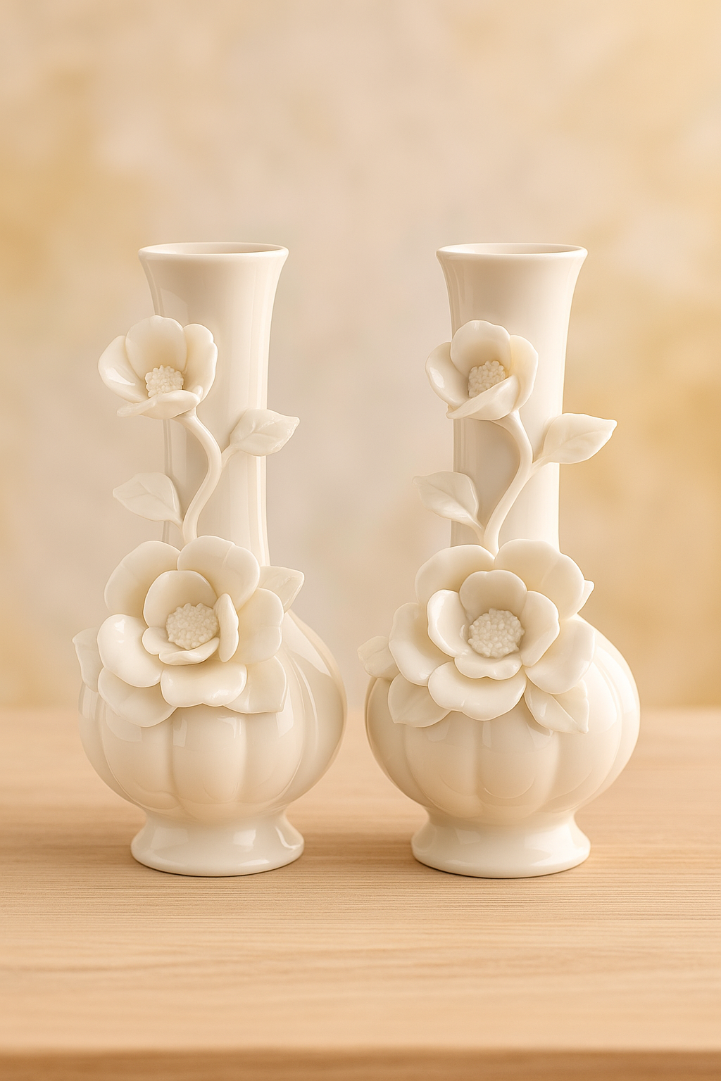 Elegant White Ceramic Vases with Floral Design - Decorative Flower Vases ( Pair Of 2 )