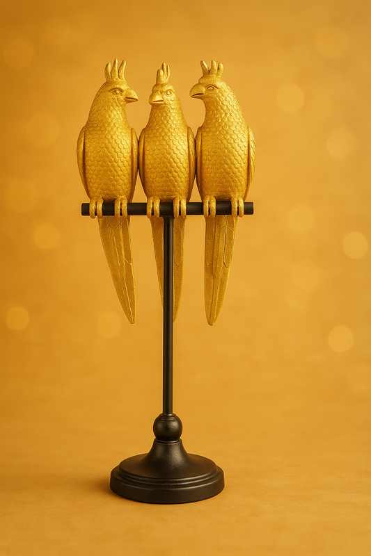 Golden Parrot Trio Stylish Tabletop Figurine