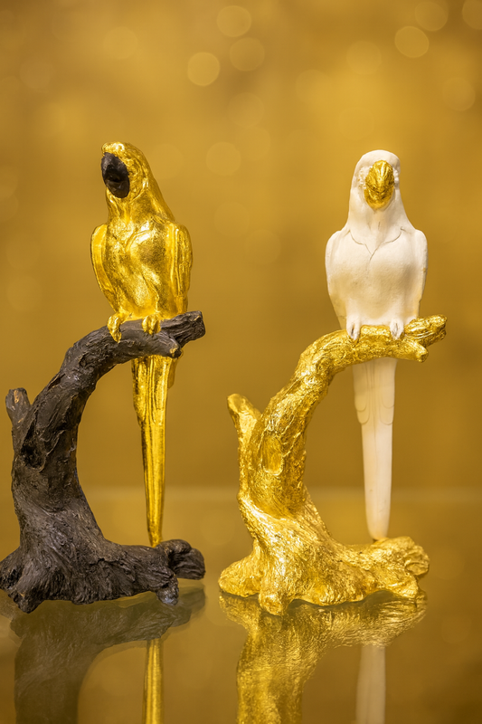Elegant Bird Figurine Set - Gold and White Decorative Tree Sculptures
